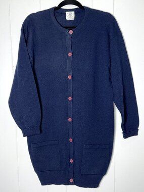 VTG Laura Ashley Great Britain Navy Lambswool Button Cardigan Sweater One Size